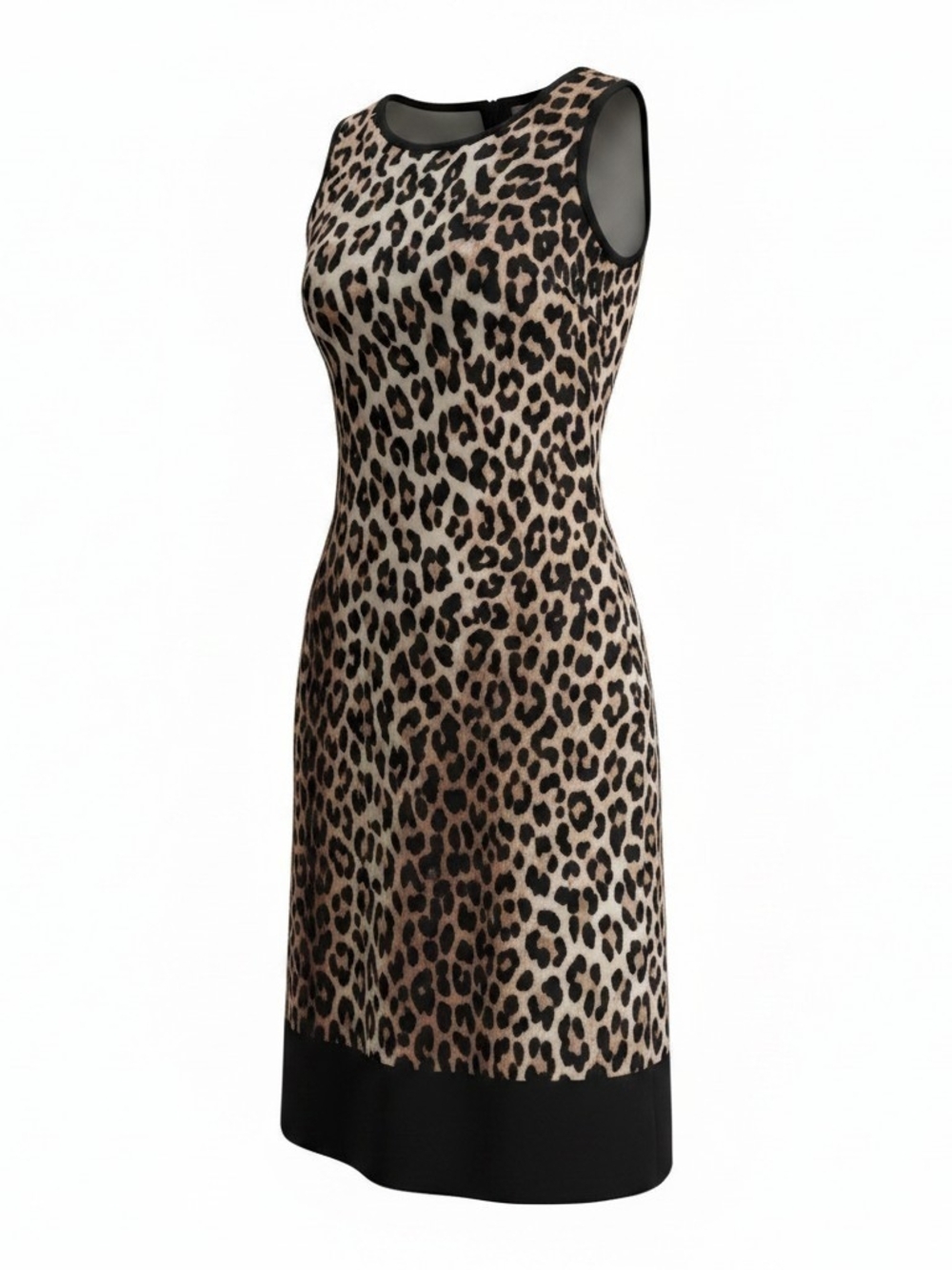 H&M Leopard Animal Print Sleeveless Sheath Dress Black Border Hem Size XS